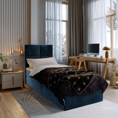 MASSENO Boxspringbett LENA in Blau, Liegefläche 100x200 cm – mit Bettkasten